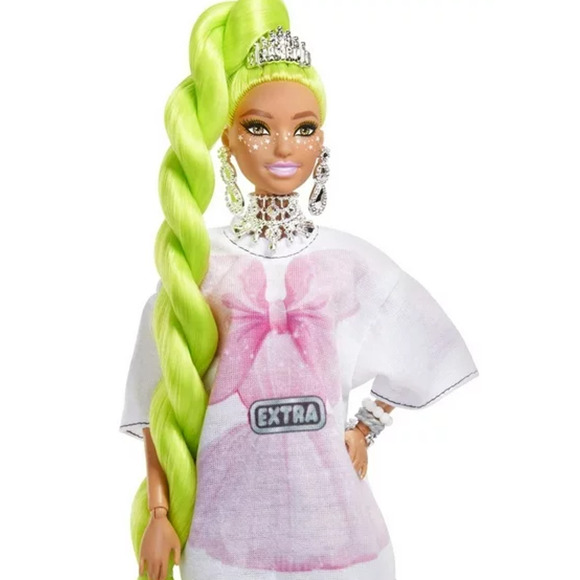 Barbie Extra Fashion Doll # 11 with Neon  Hair , Feather Boa, and Pet Bird  NWT - Picture 5 of 7